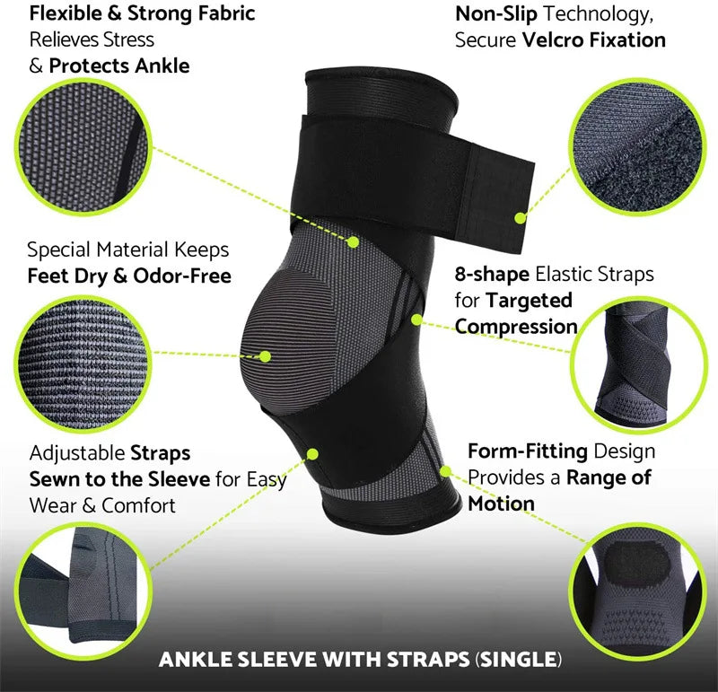 Compression Ankle Brace Protector | Adjustable Strap for Gym & Sport