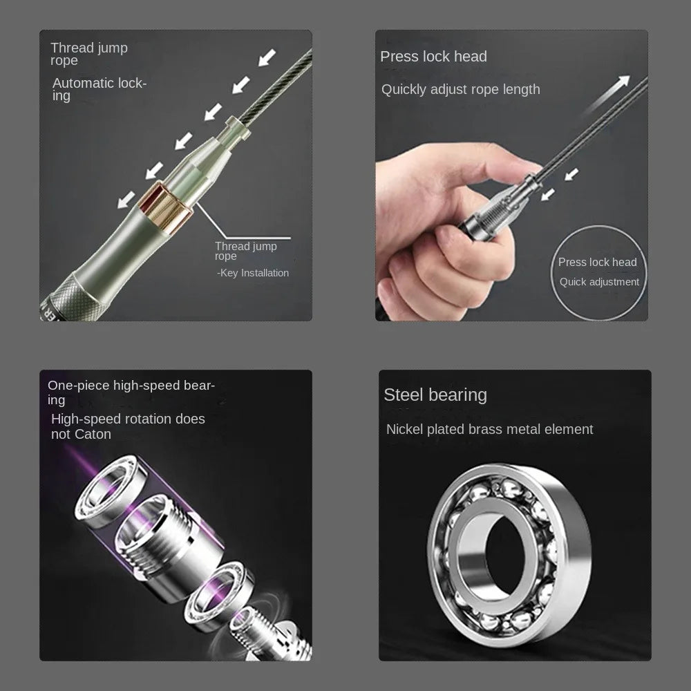 Self-Locking Speed Jump Rope – Aluminum Alloy Handles, Adjustable Length. Perfect for aerobics, fitness training, and speed workouts